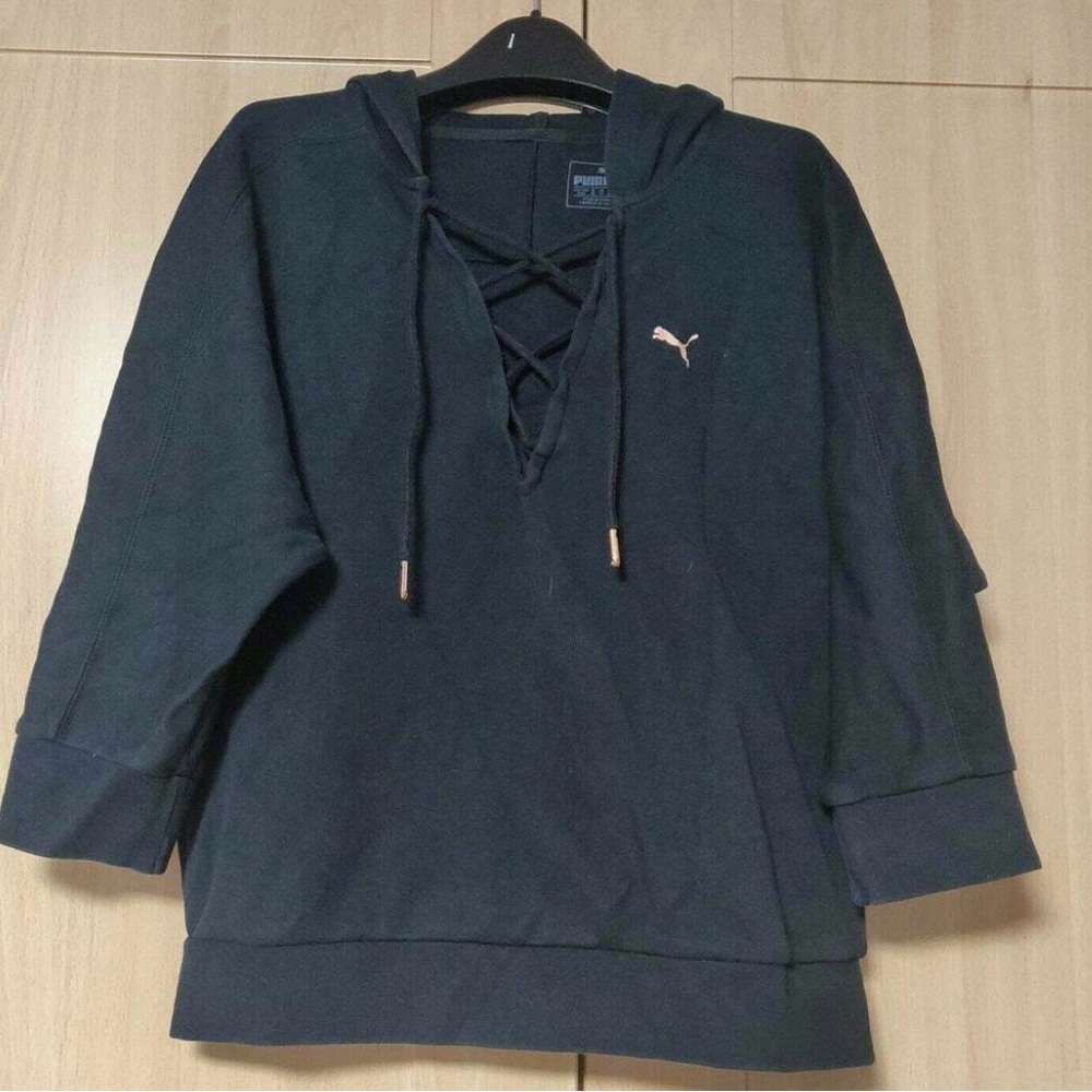 Puma Black Hoodie with Lace-Up Front